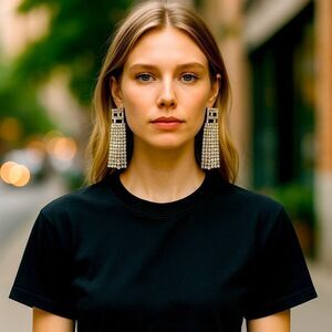Elegant FENDI Silver Rhinestone Earrings